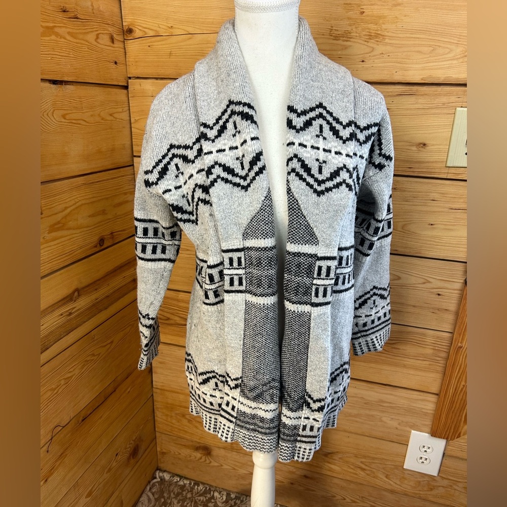 RACHEL Rachel Roy Wool Cotton Cardigan‎ Aztec Grey Black Geometric Women’s Small